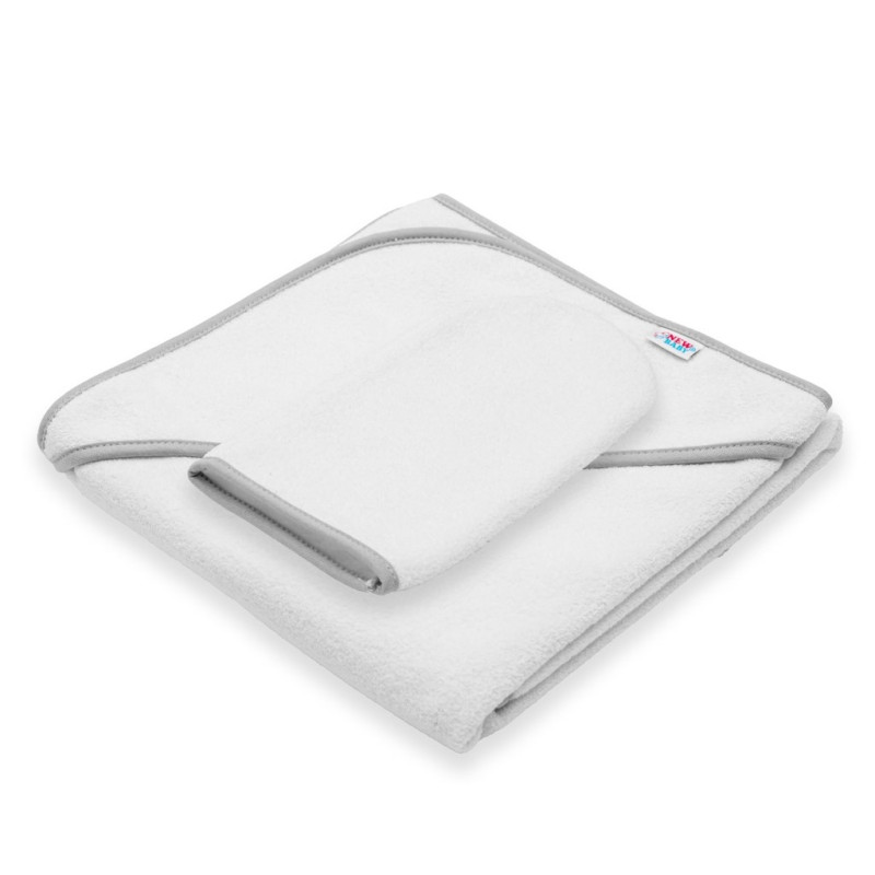 Detská froté osuška s kapuckou New Baby BASIC 80x80 bielo-sivá