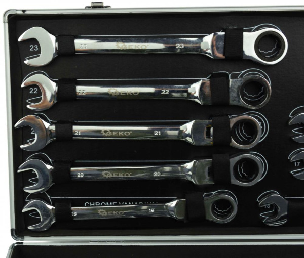 Sada račňových kľúčov s kĺbom, 22-dielna, 6 - 32 mm v kufríku, GEKO 4
