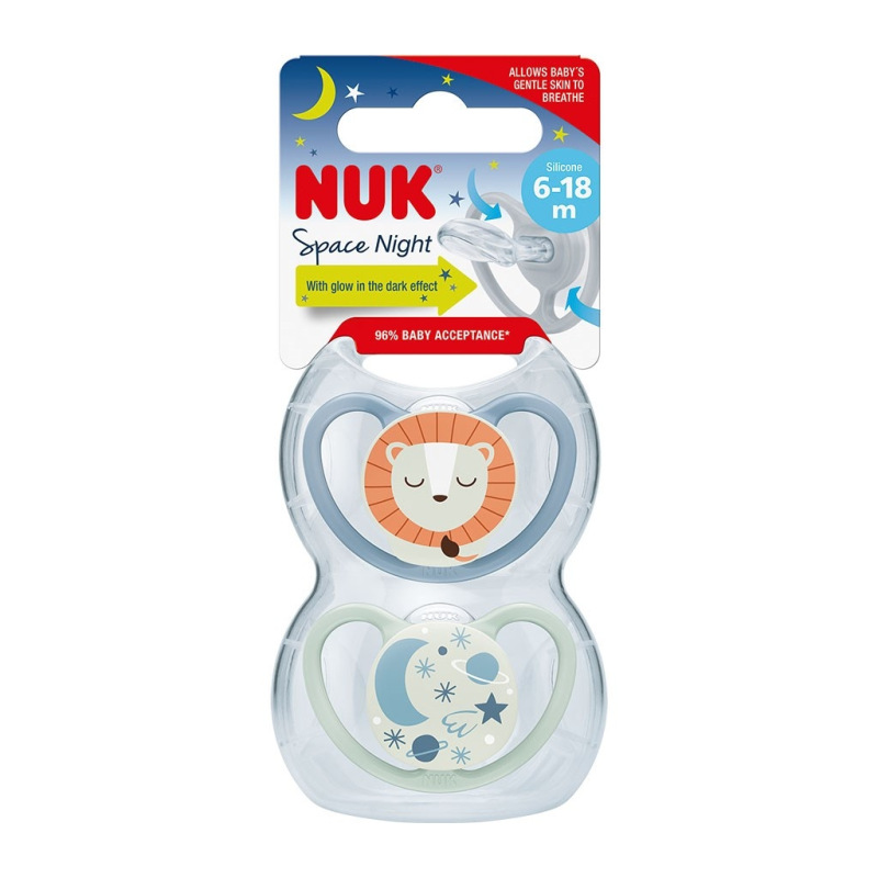 Dojčenský cumlík NUK Space Nights 6-18m 2ks/BOX chlapec 6-18 m 1