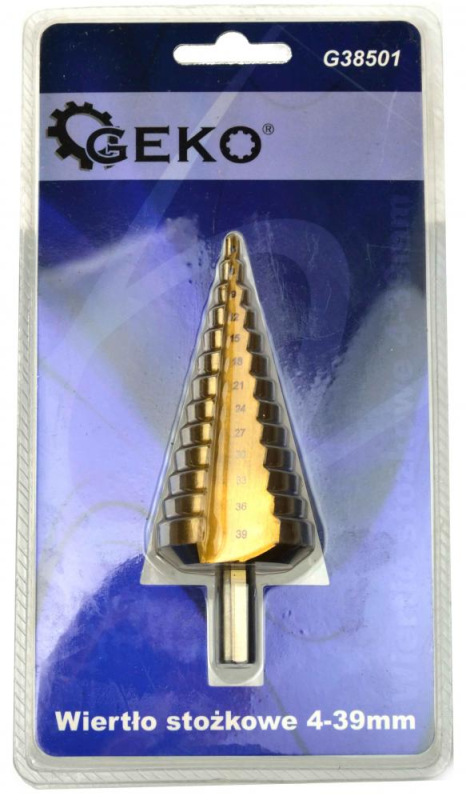 Vrták stupňovitý 4-39 mm do plechu, krok 2mm, TiN, GEKO 2