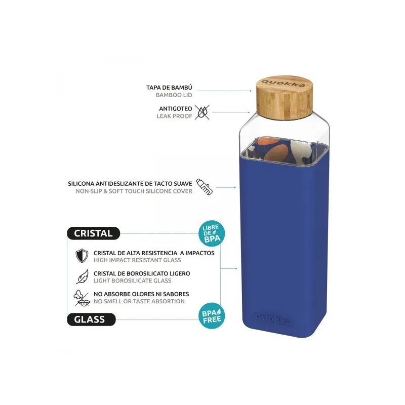 QUOKKA STORM Sklenená fľaša so silikónovým povrchom ABSTRACT GARDEN, 700ml, 40023