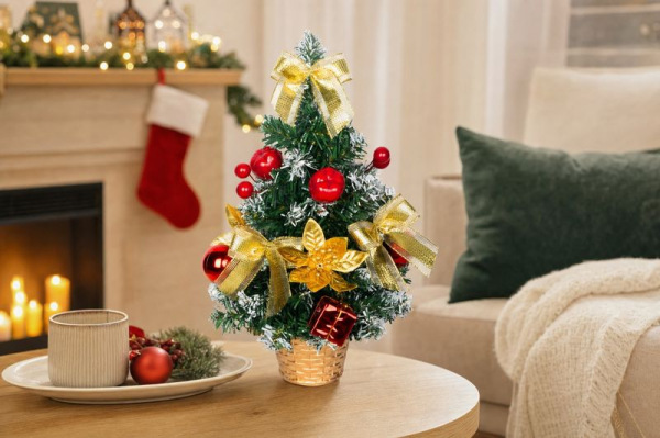 Stromček MagicHome Vianoce, ozdobený, zlato-červený, 30 cm 1