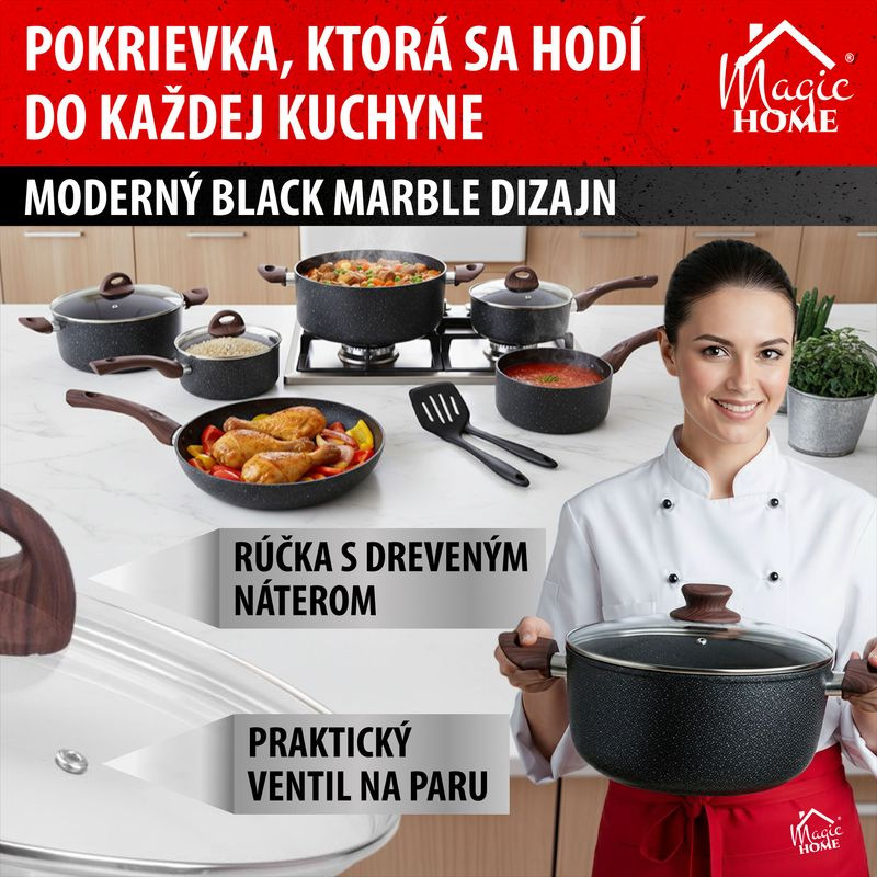Pokrievka MagicHome Black Marble Line, sklenená, 28 cm 2