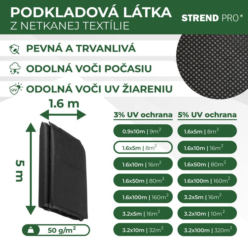 Textília Garden B1303 1,6x5 m, netkaná, 50 g/m, 3% UV, čierna 2