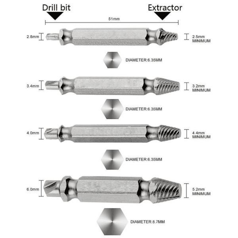 Sada vyťahovačov zalomených skrutiek 4-dielna, XL-TOOLS 1