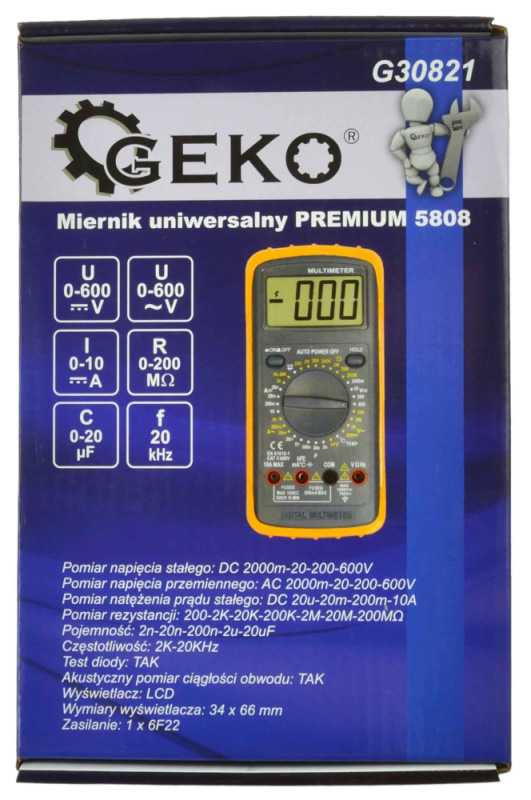 Digitálny multimeter PREMIUM 5808 so zvukovou signalizáciou, GEKO 7
