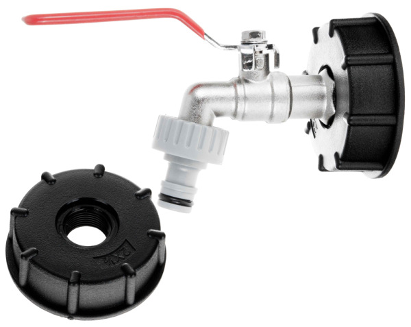 Guľový ventil 1/2" pre IBC kontajner 1000 l, závit 3/4", výstup na 1/2" rýchlospojku, GEKO 1