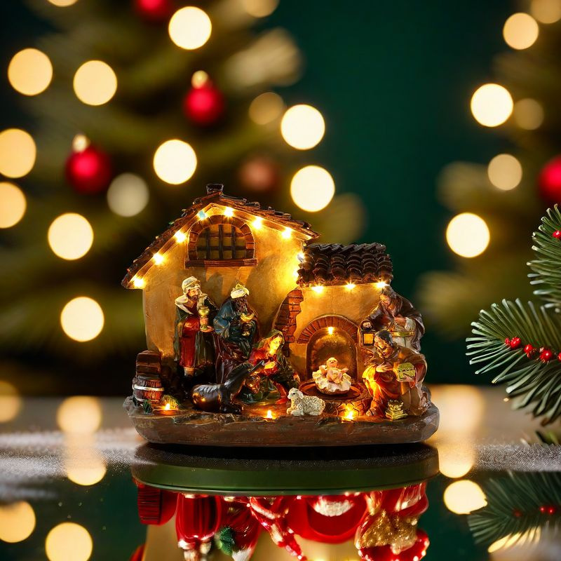 Dekorácia MagicHome Vianoce, domček, polyresin, 16xLED teplá biela, 29x14x24 cm, 3xAA 2