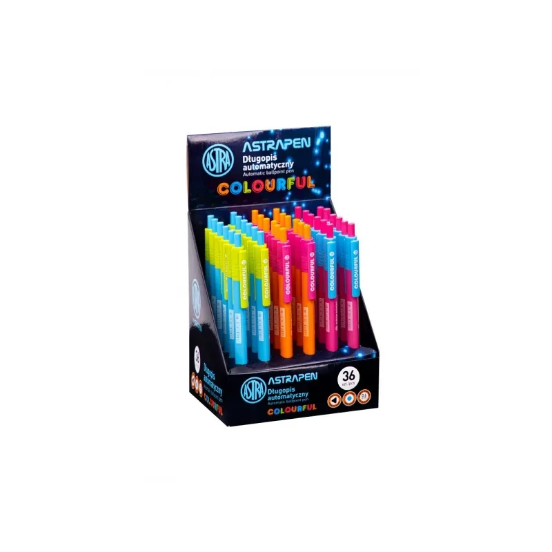 Guľôčkové pero 0,6mm AstraPEN Colorful, modré, stojan, mix farieb, 201022015 1
