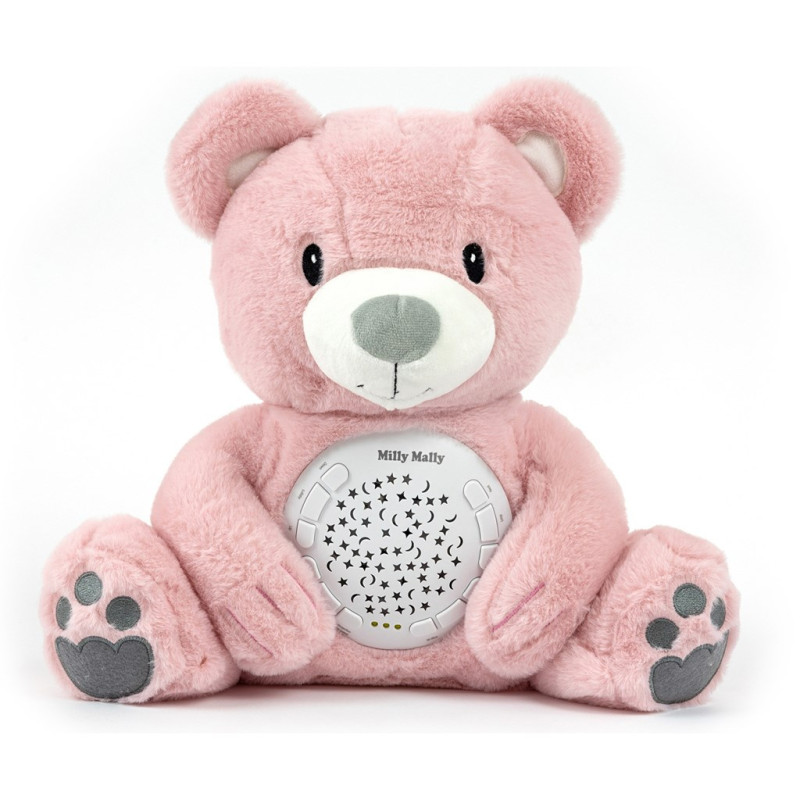 Plyšový zaspávačik medvedík s projektorom Milly Mally Bear pink