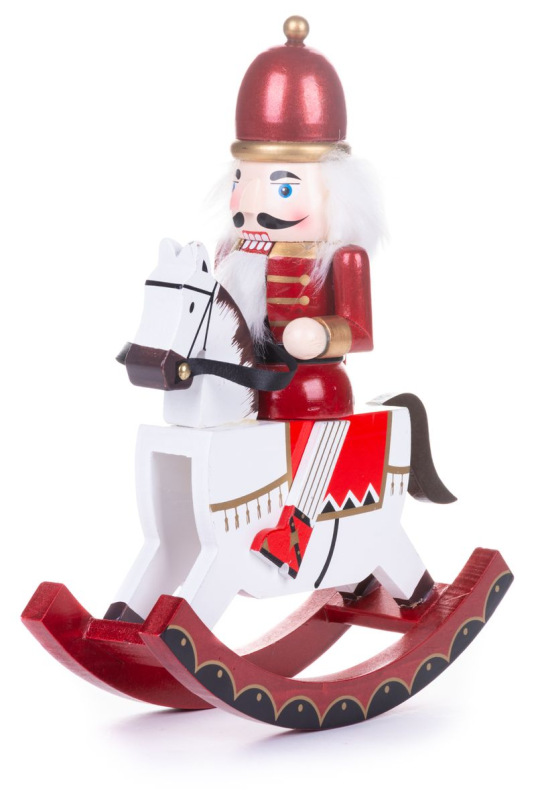 Postavička MagicHome Vianoce Woodeco, Luskáčik na koni, drevo, hojdací, červeno-biely, 30 cm