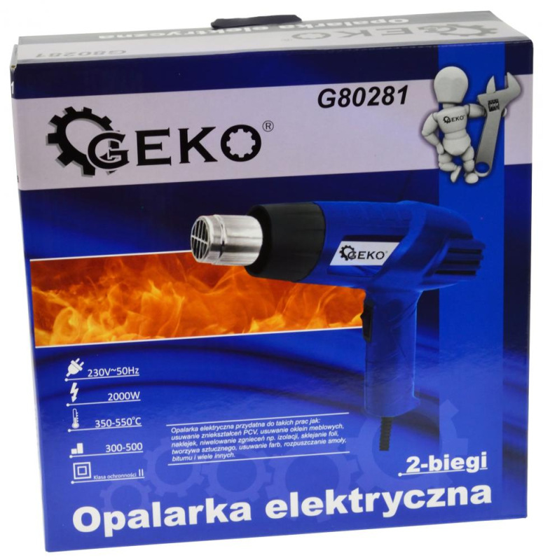 Teplovzdušná pištoľ 2.000 W, 4 dýzy, 2 stupne teploty, 350/550 C°, GEKO 6