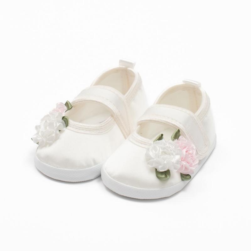 Dojčenské saténové capačky New Baby Ivory Flowers 12-18 m 12-18 m