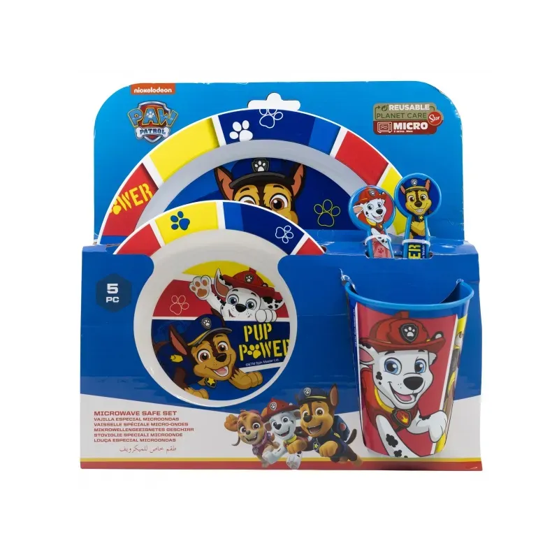 Detský plastový riad, PAW PATROL Micro, tanier, miska, pohár, príbor, 74650