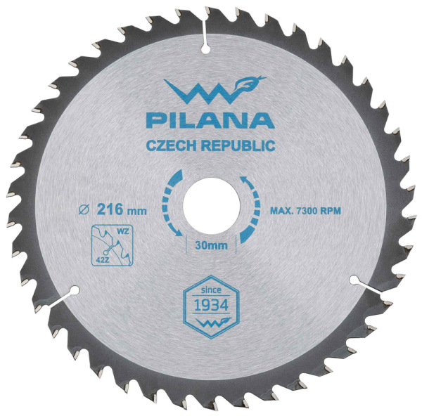 Pílový kotúč s SK plátkami 216x2,4x30 zuby 42 WZ, PILANA