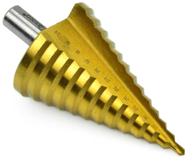 Vrták stupňovitý 4-52 mm do plechu, krok 4mm, TiN, GEKO