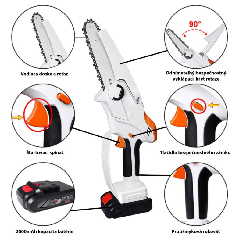 Akumulátorová reťazová píla, lišta 15 cm, 2x batéria 2Ah 21V, 1x nabíjačka, VASKO 14