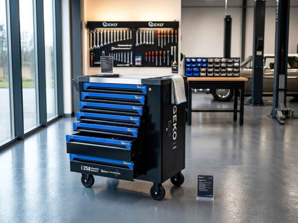Dielenský vozík na náradie so 7 zásuvkami, náradie- 258 dielov, 850x450x950 mm, GEKO 18