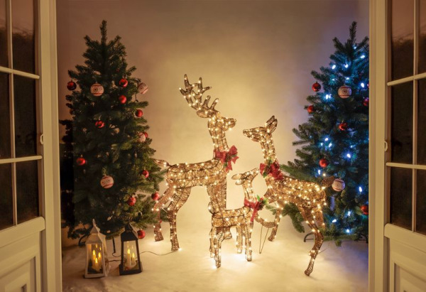 Dekorácia MagicHome Vianoce, jeleň, kov/motúz, časovač, 230xLED teplá biela, 1.2 m 1