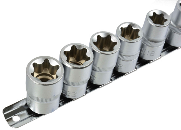 Sada 1/2" hlavíc TORX, 10-dielna E10 - E24 na lište, GEKO 1