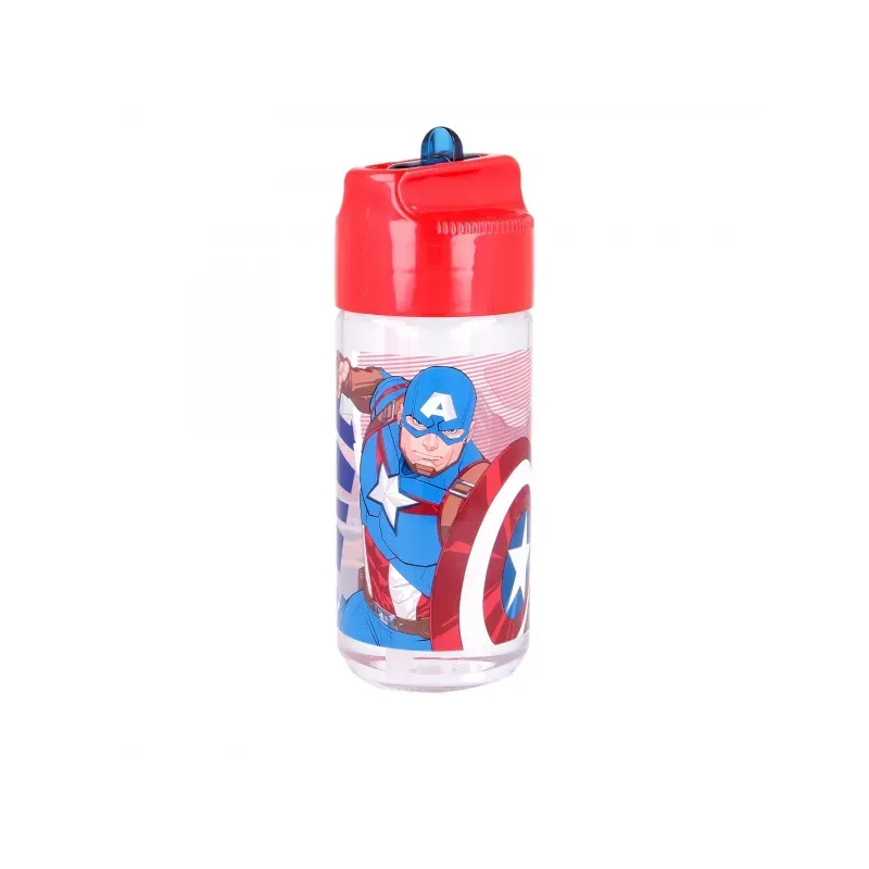 STOR Plastová fľaša s výsuvnou slamkou AVENGERS, Transparent Tritan, 430ml, 57736