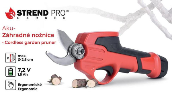 Nožnice Strend Pro Garden, akumulátorové 7,2 V 1,5Ah, cut.2,5 cm, záhradné, na konáre 3
