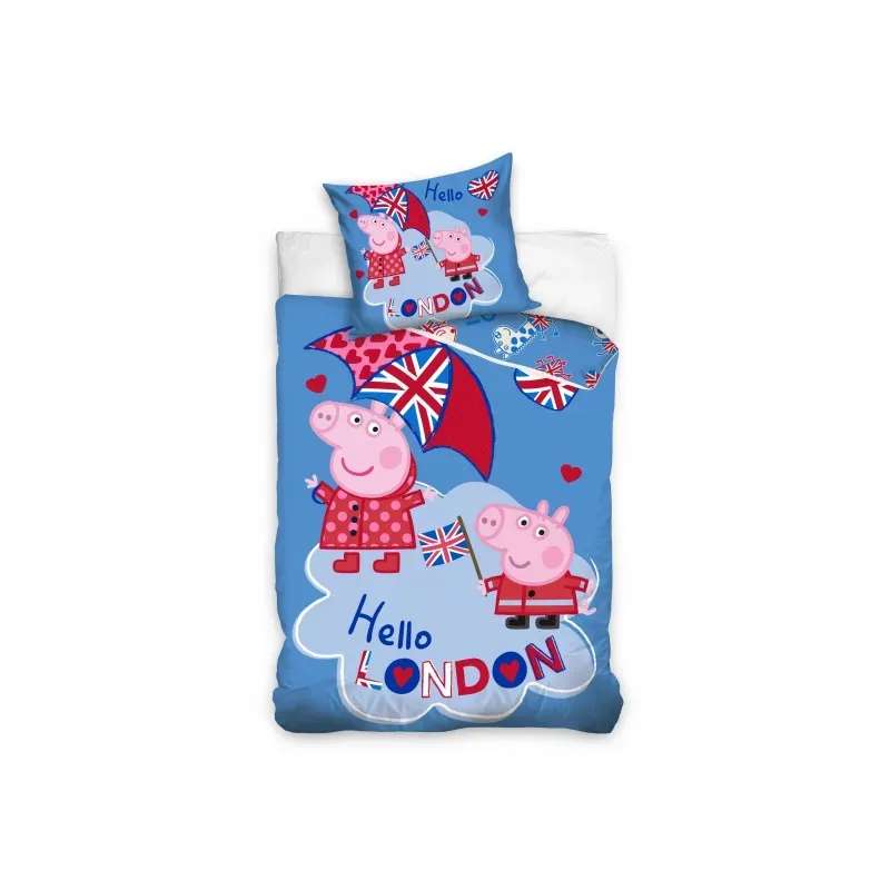 CARBOTEX Obojstranné bavlnené obliečky PEPPA PIG London, 140/200+70/90, PP191060