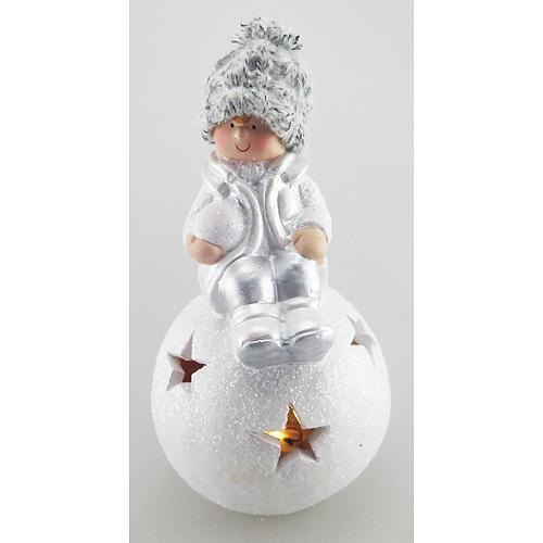 Postavicka Xecco 16B387, Chlapček sediaci na snehovej guli, LED, terakota, 16.8 cm