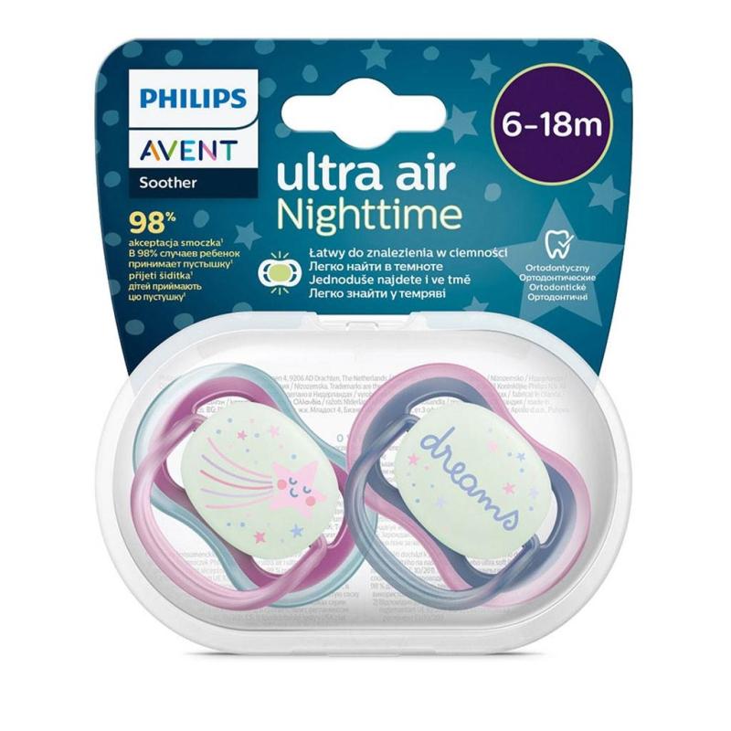 Dojčenský cumlík Ultra air Night Avent 6-18 mesiacov - 2 ks dievča 6-18 m