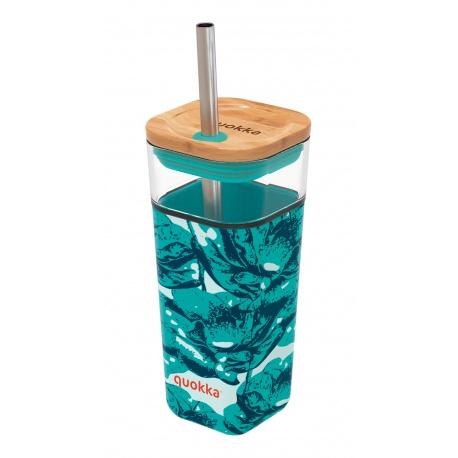 QUOKKA Cube, Sklenený pohár so silikónovým povrchom WATER FLOWERS, 540ml, 40060
