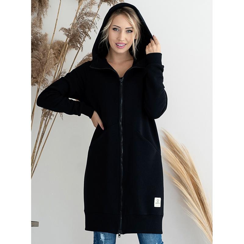 Dámska tepláková bunda dlhá Ika - Color : Black - S (small)