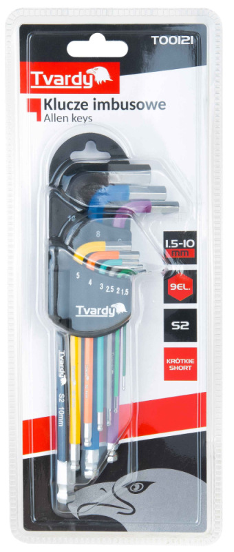 Sada farebných imbusových kľúčov 1,5-10 mm, 9-dielna, S2, TVARDY 6