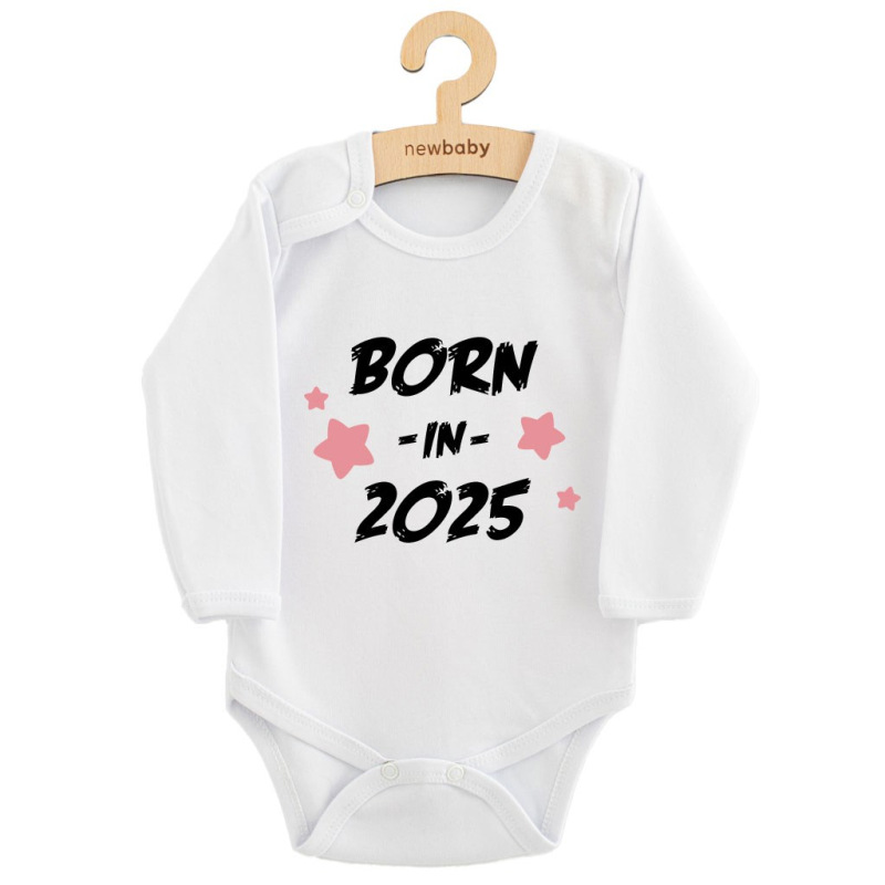 Detské body s potlačou New Baby BORN IN 2025 pink 56 (0-3m) 2