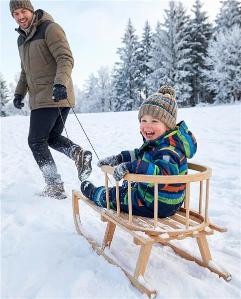Detské celodrevené sánky s operadlom a povrázkom BAYO 90 cm 4