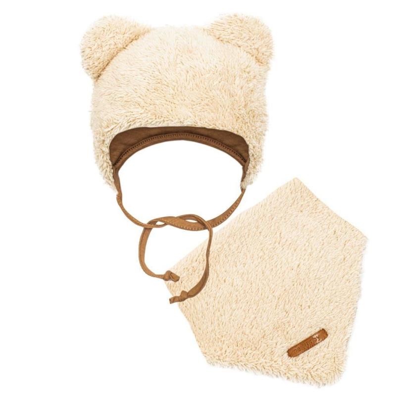 Zimná dojčenská čiapočka so šatkou na krk New Baby Teddy bear béžová 74 (6-9m)