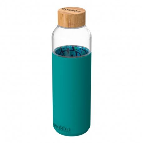 QUOKKA FLOW Sklenená fľaša so silikónovým povrchom PALM LEAVES, 660ml, 40005