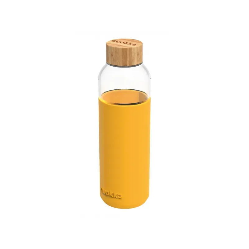 QUOKKA FLOW Sklenená fľaša so silikónovým povrchom YELLOW, 660ml, 40013