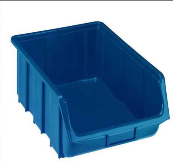 Zásobník plastový modrý, dĺžka 34,5 cm x šírka 20,4 cm x výška 15,5 cm