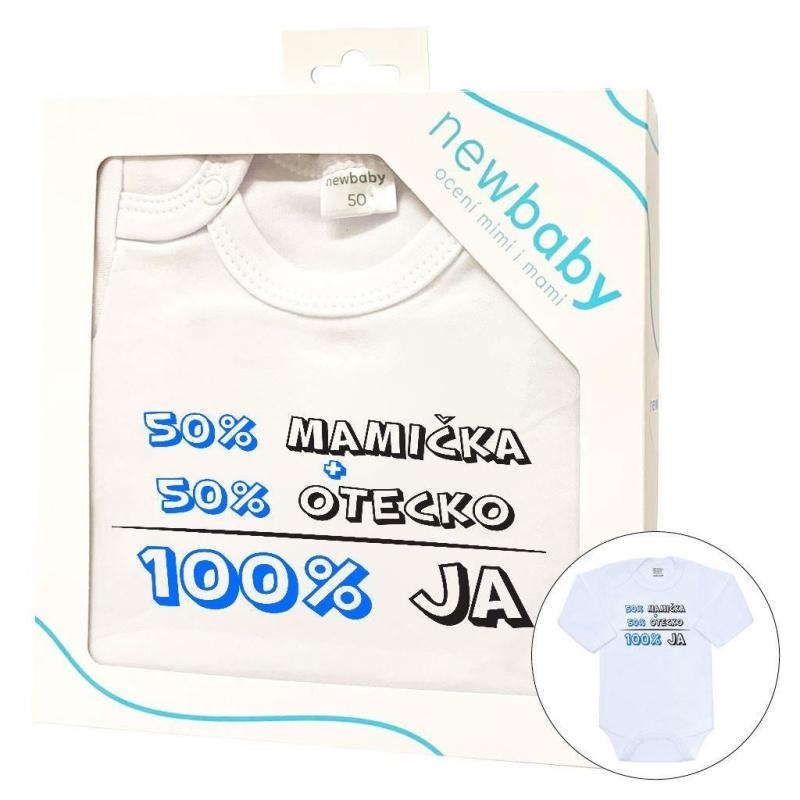 Body s potlačou New Baby 50% MAMIČKA + 50% OTECKO - 100% JA modré - darčekové balenie 56 (0-3m)
