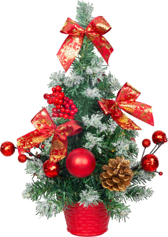 Stromček MagicHome Vianoce, ozdobený, zasnežený, červený, 30 cm