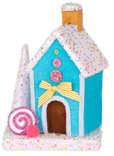 Dekorácia MagicHome Vianoce Candy Line, domček, modrý, 19x27 cm