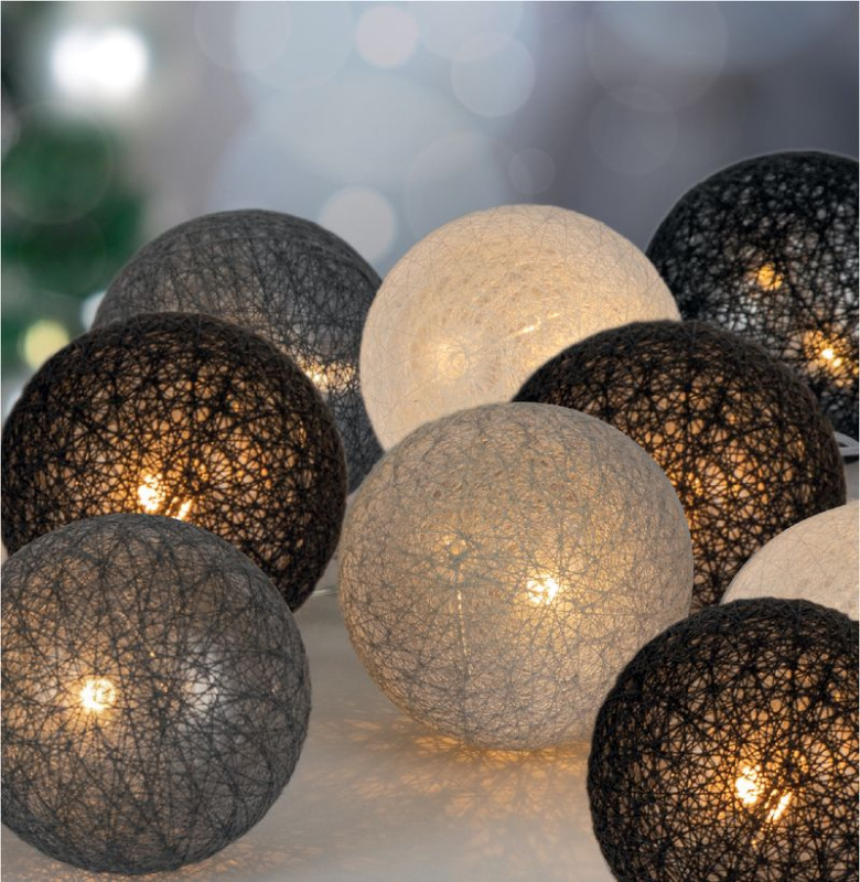 Reťaz MagicHome Cotton Balls 3 shades, 10x LED, PE/bavlna, 2xAA, jednoduché svietenie, osvetlenie, L 1
