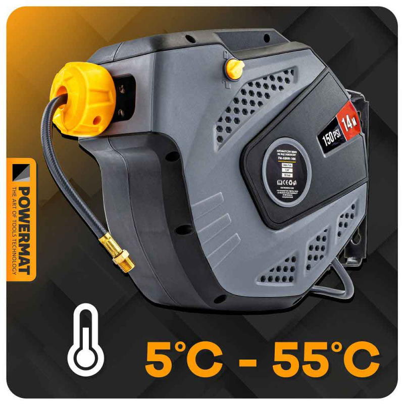 Samonavíjací závesný bubon s hadicou na vzduch, 6,5 x 10 mm, dĺžka 14 m, POWERMAT 4