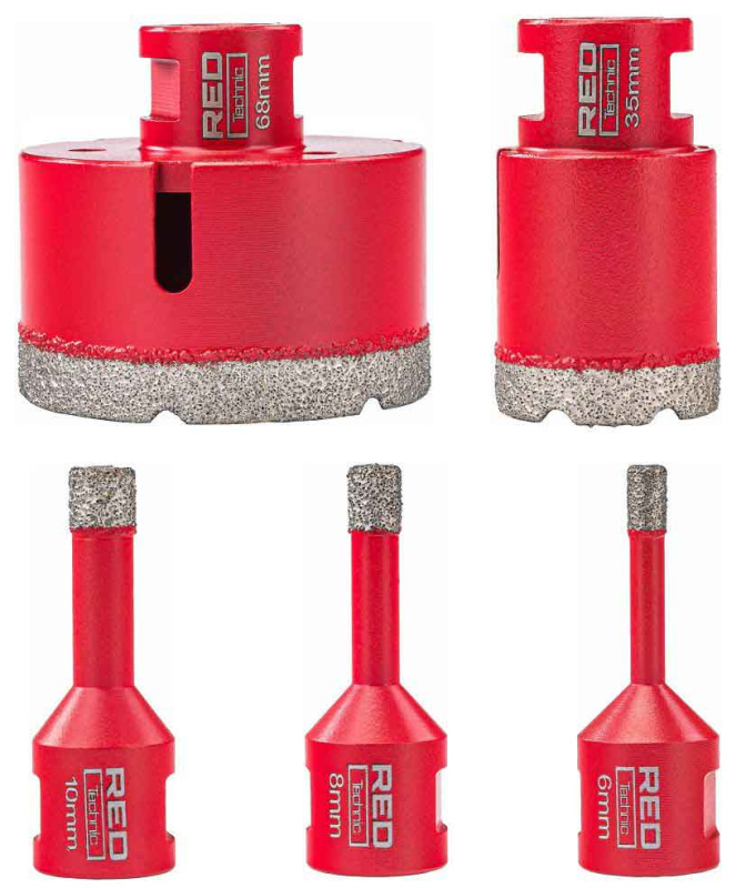 Sada diamantových koruniek, závit M14, rozmery 6, 8, 10, 35, 68 mm, RED TECHNIK 10