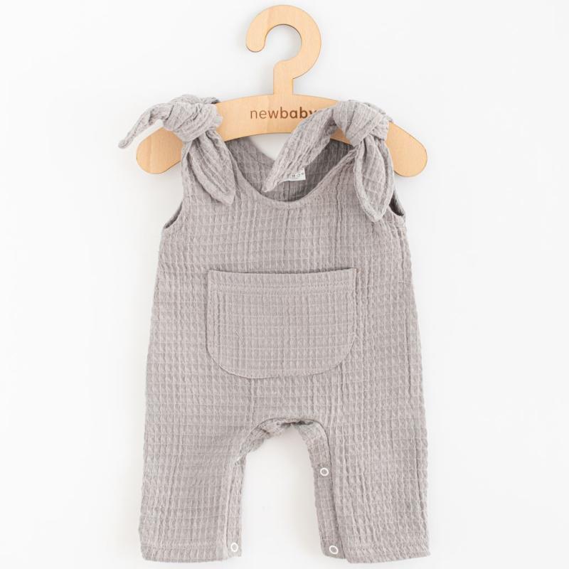 Dojčenské mušelínové zahradníčky New Baby Comfort clothes sivá 80 (9-12m)