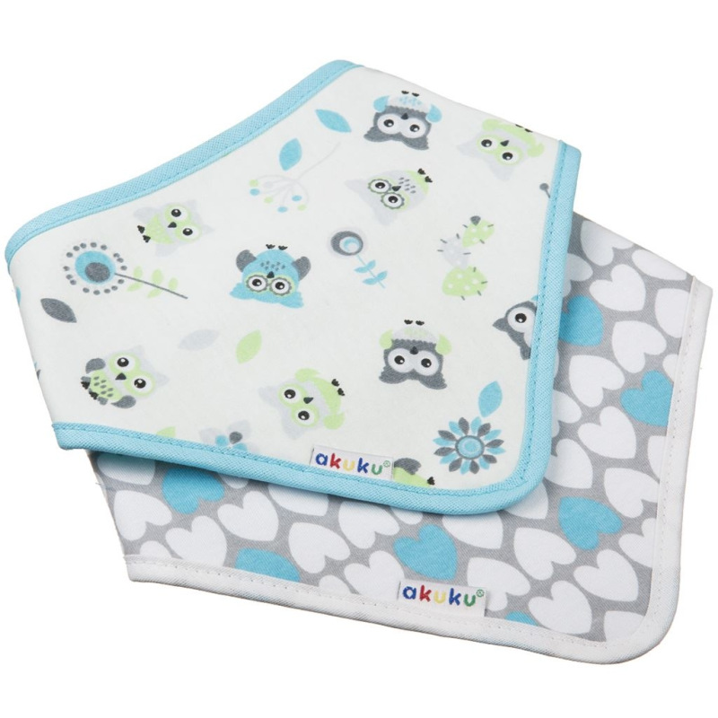 Detský podbradník-šatka Akuku 2 ks sova-srdiečka