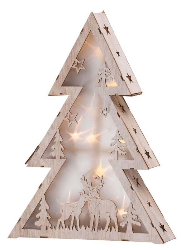 Dekorácia MagicHome Vianoce Woodeco, Stromček, 10 LED, 29x6x40 cm