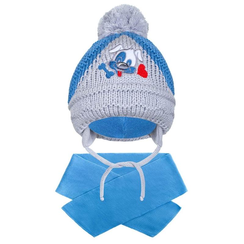 Zimná detská čiapočka so šálom New Baby psík tmavo modrá 104 (3-4r)