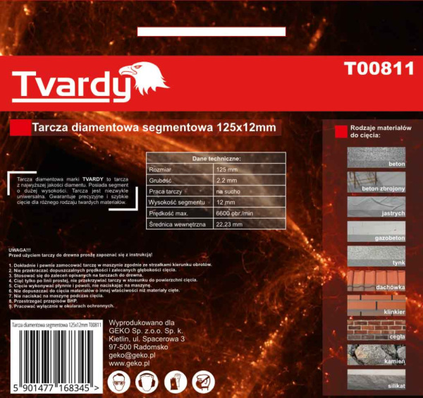 Diamantový kotúč segmentový na železobetón 125 x 12 x 22,23 mm, TVARDY 2