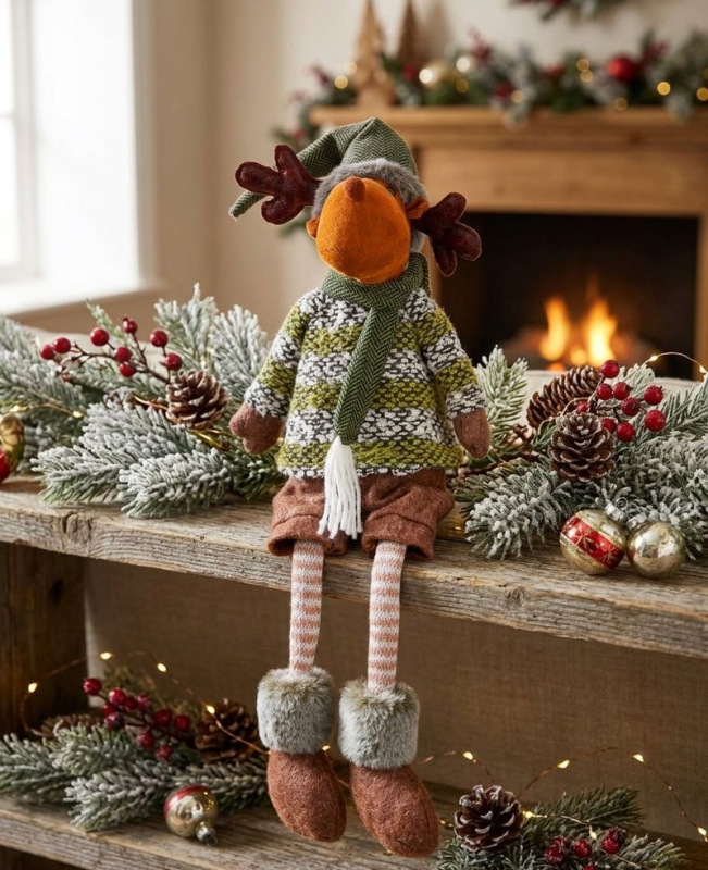 Postavička MagicHome Vianoce, Sob chlapček v krátkych nohaviciach, látkový, zeleno-hnedý, 21x14x70 c 1